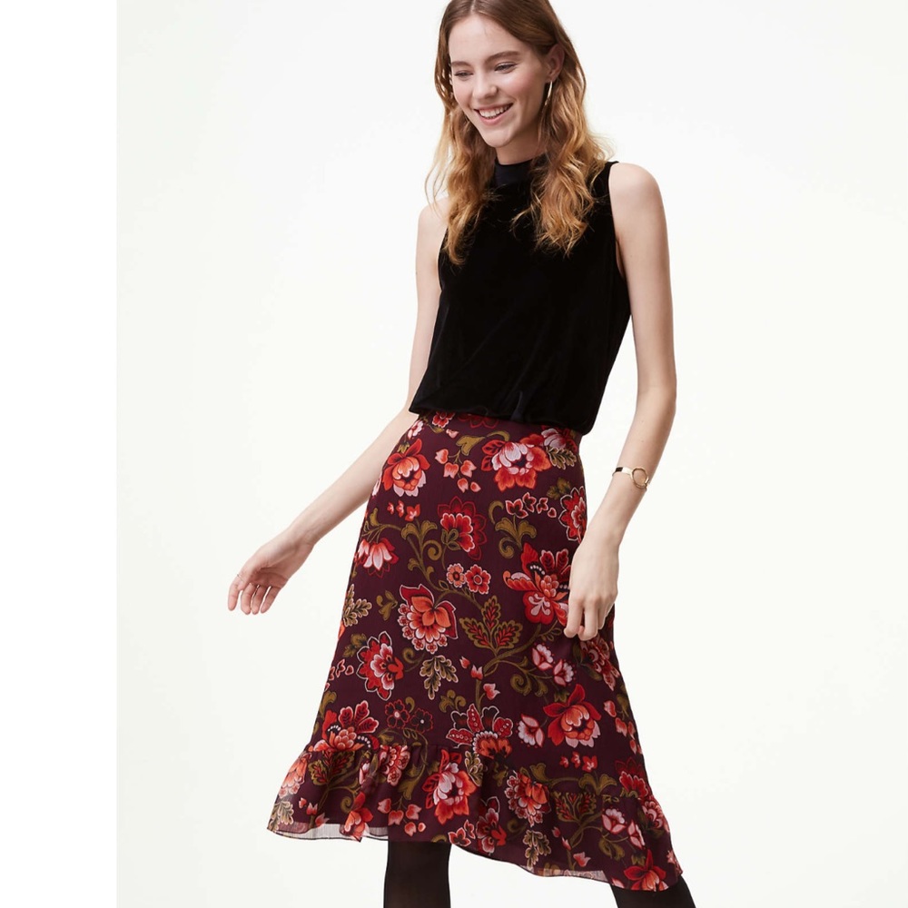 LOFT Floral Ruffle Skirt